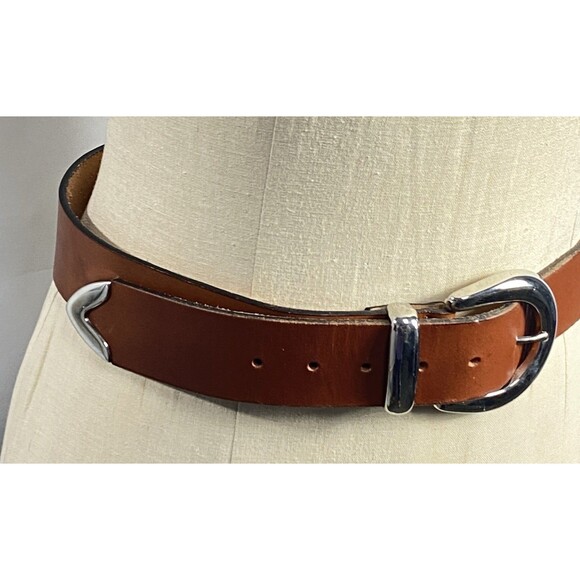 Levi's Womens Full Grain Cowhide Brown Leather Belt Size L 30-36 Silver USA - Picture 2 of 5